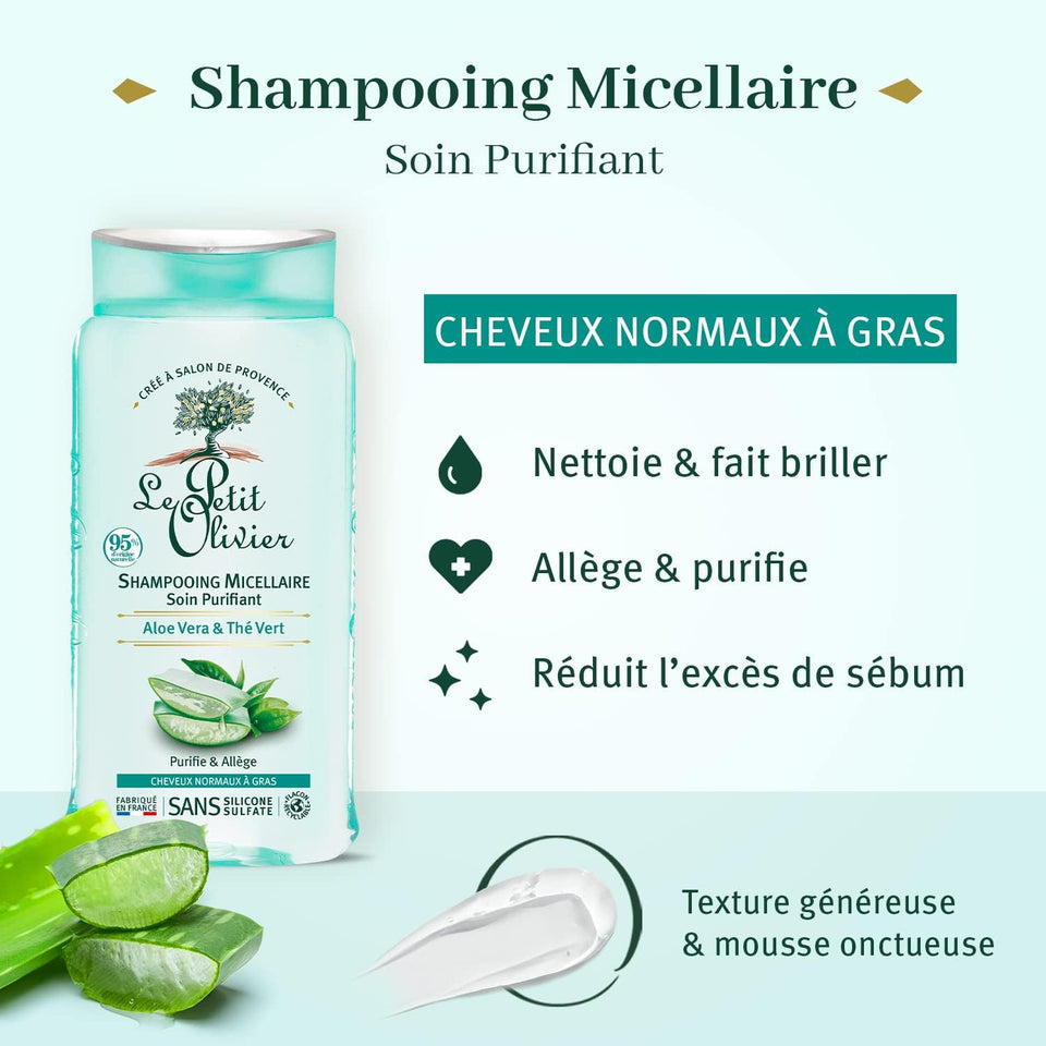 LE PETIT OLIVIER - Shampooing Micellaire Purifiant Aloe Vera et Thé Vert - 250ml