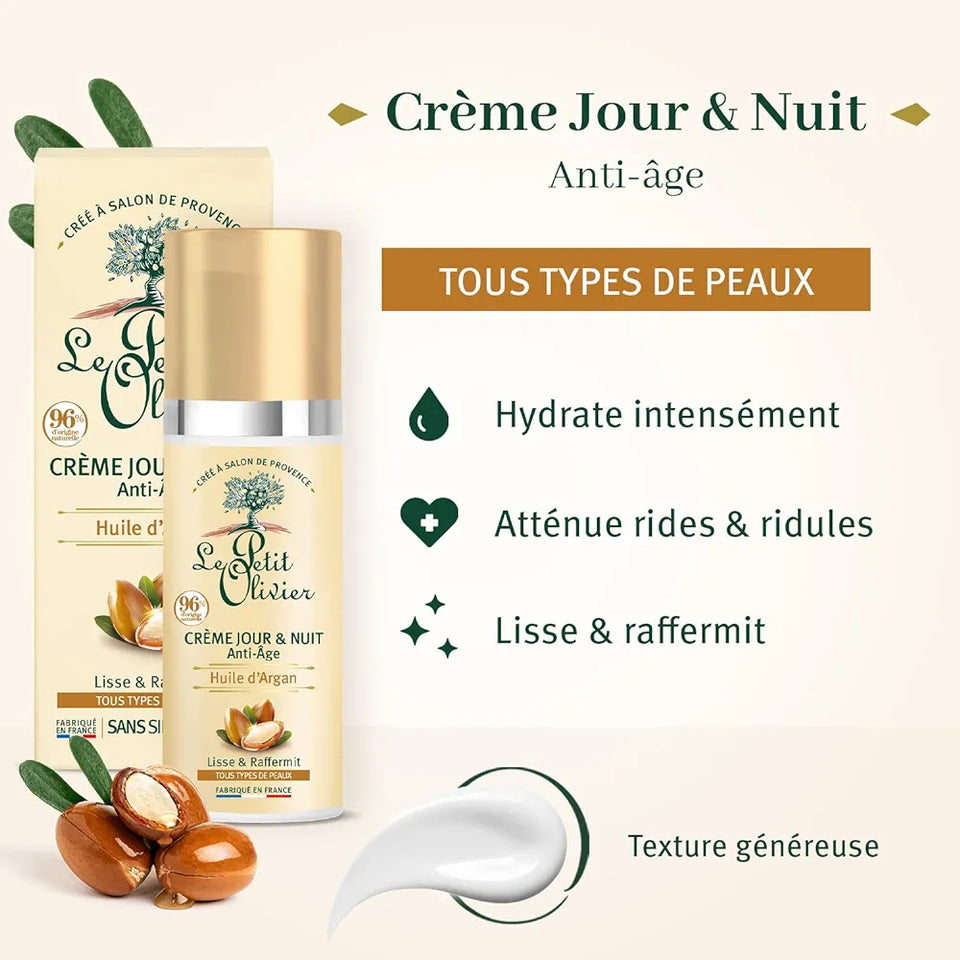 LE PETIT OLIVIER - Crème de Jour et Nuit Anti-âge Huile d'Argan - 50ml