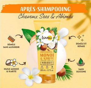 LOVEA - Après Shampooing Monoi, Karité & Shea - Cheveux Secs et Abîmés- 200ml