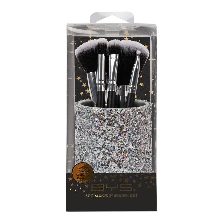 BYS - 5pc Makeup Brushes in Glitter Holder