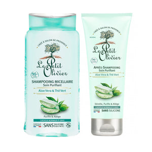 LE PETIT OLIVIER - Shampooing et Après Shampooing Micellaire Purifiant Aloe Vera et Thé Vert - 250ml