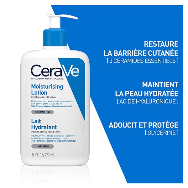 CeraVe - Lait Hydratant Crème Hydratante 24h Nourrissante à l'Acide Hyaluronique - 473ml