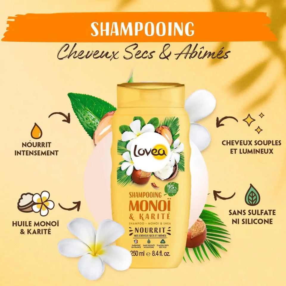 LOVEA - DUO Shampooing + Après Shampooing Monoi, Karité & Shea - Cheveux Secs et Abîmés- 200ml