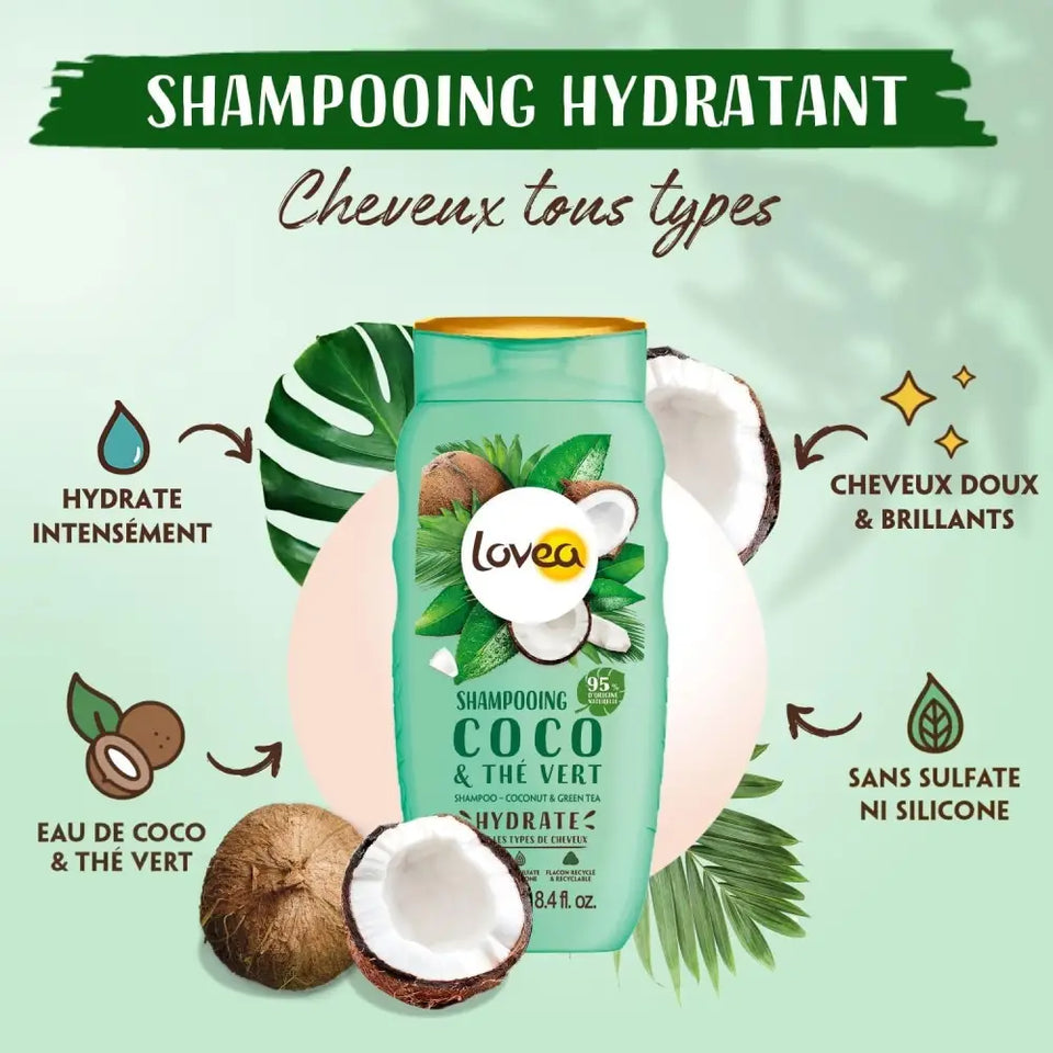 LOVEA - Duo Shampooing et Après Shampoing Coco & Thé Vert - Tous types de cheveux - 250ml